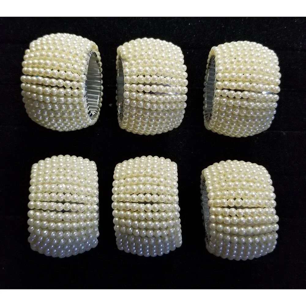 Faux Pearl Napkin Ring Holders Elegant Boutique Set of 6 MCM French Country